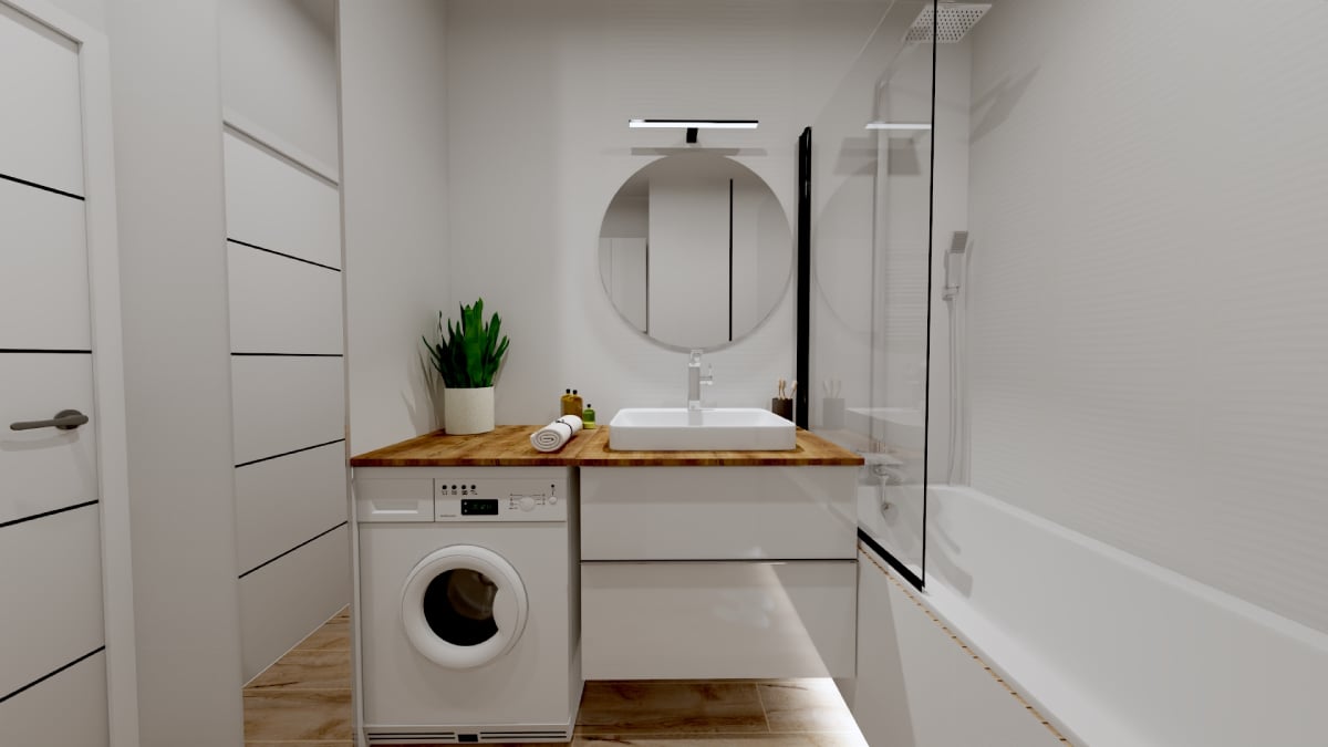 Projekt łazienki z pralką wykonany przez projektanta BLU Rzeszów